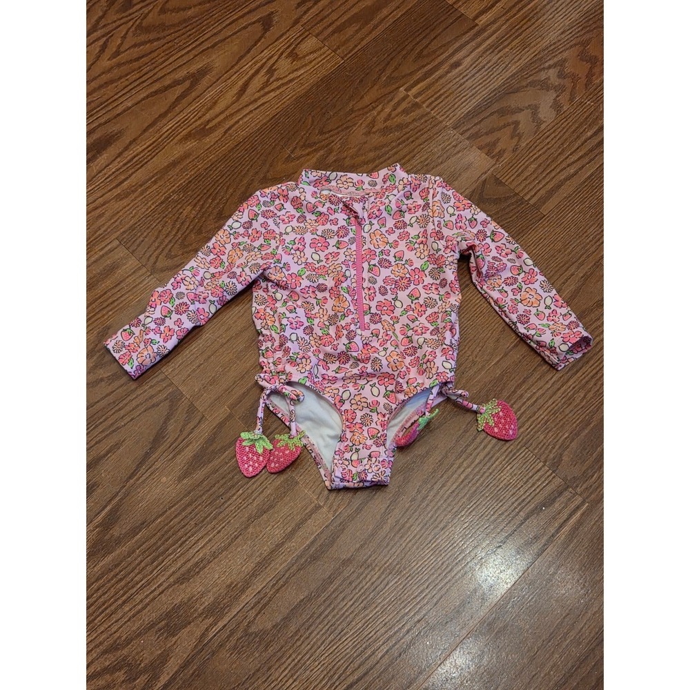 Nicole Miller New York Baby Girls Pink Floral Strawberry Rash Guard Swimsuit 12M